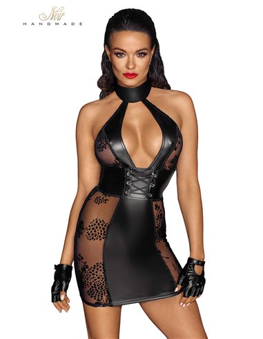 Robe courte dos nu tulle et wetlook  F238