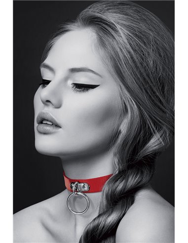 Collier Fetish rouge avec anneau - Bijoux Pour Toi